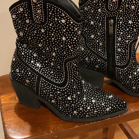 Women’s retro Black Studded Ankle cowboy Boots block heel western sz 36 pointy - Picture 7 of 11